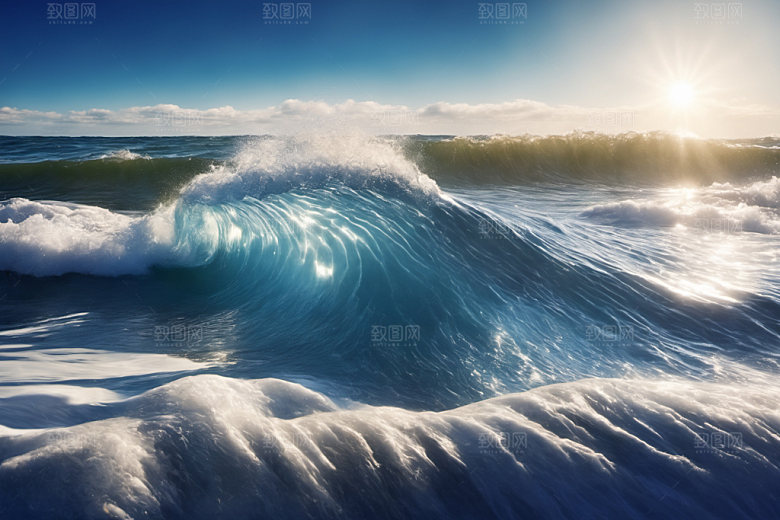 海浪浪花蓝色摄影图