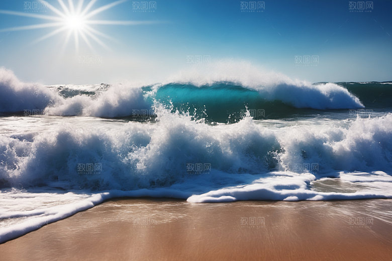 海浪清透蓝色摄影图