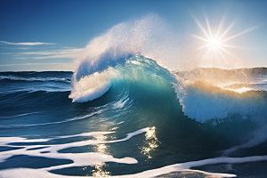 海浪蓝色波浪摄影图