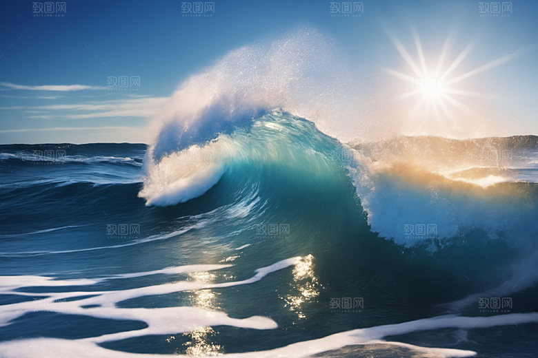 海浪蓝色波浪摄影图