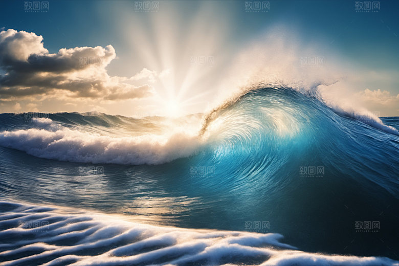 海浪自然蓝色摄影图