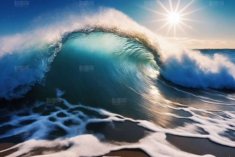 海浪清透浪花摄影图