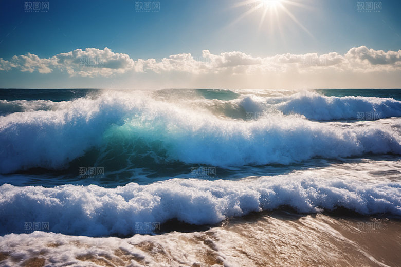 海浪浪花蓝色摄影图