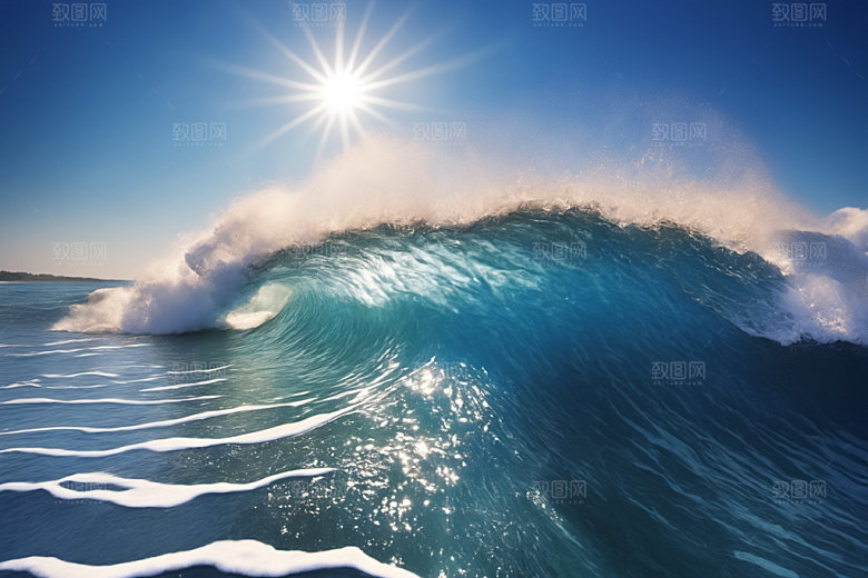 海浪清透浪花摄影图