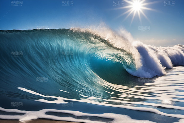 海浪清透浪花摄影图