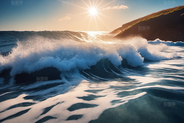 海浪自然蓝色摄影图