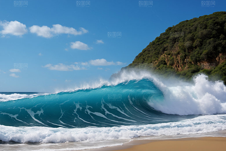 海浪清透蓝色摄影图