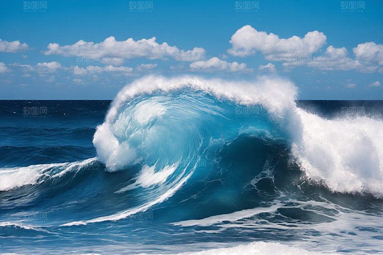 海浪蓝色波浪摄影图