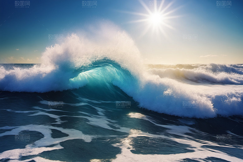 海浪蓝色海水摄影图
