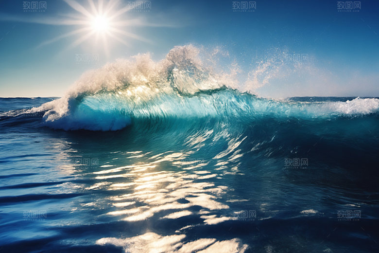海浪蓝色波浪摄影图
