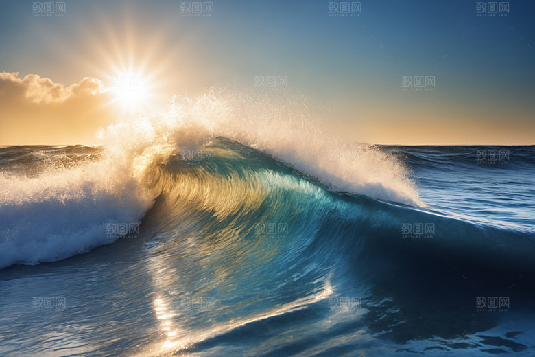 海浪蓝色海水摄影图