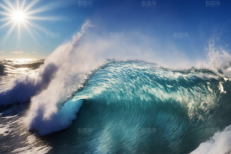 海浪清透蓝色摄影图