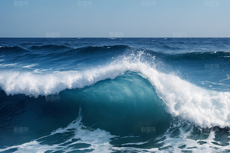 海浪清透蓝色摄影图