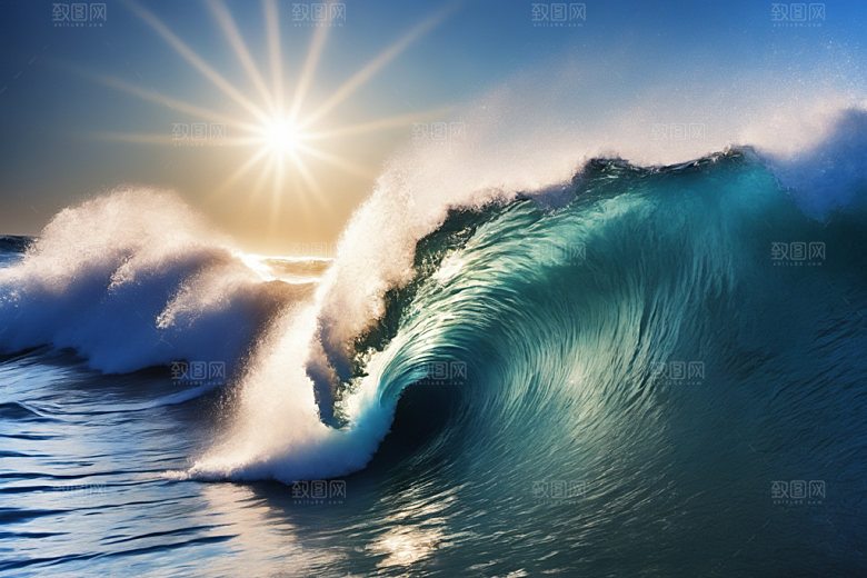 海浪蓝色海水摄影图