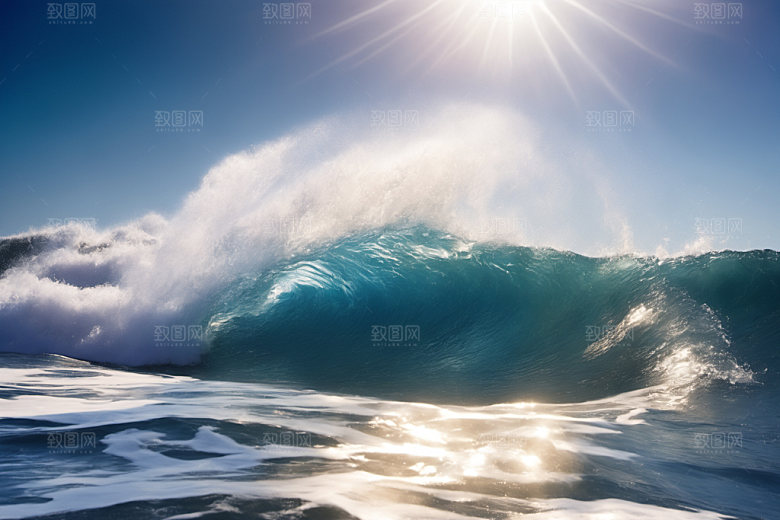 海浪浪花蓝色摄影图