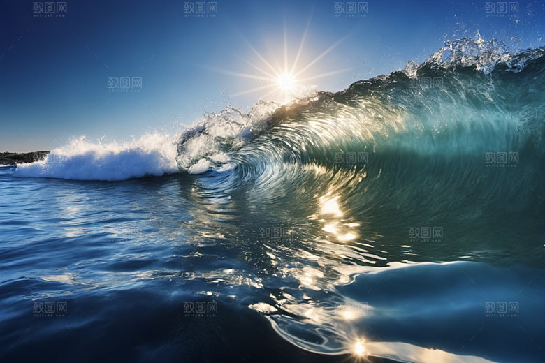 海浪清透浪花摄影图