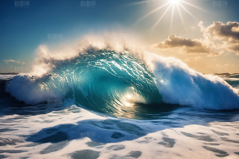 海浪波浪浪花摄影图
