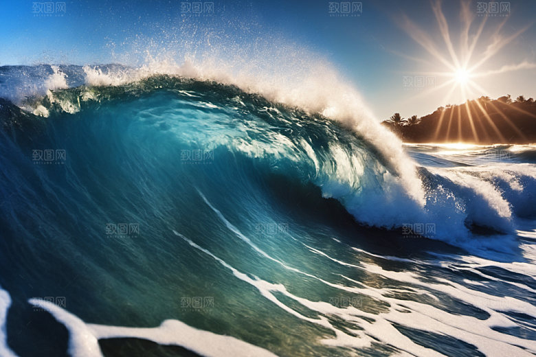 海浪波浪蓝色摄影图