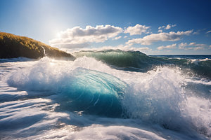 海浪蓝色浪花摄影图