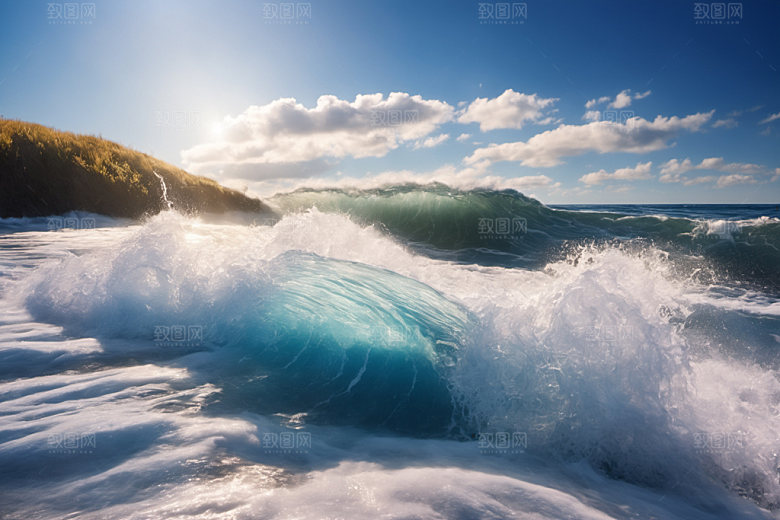 海浪蓝色浪花摄影图