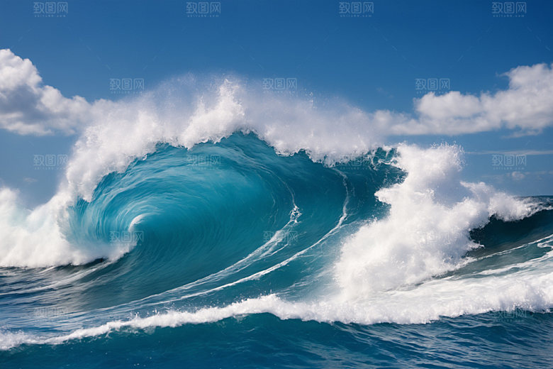 海浪蓝色波浪摄影图