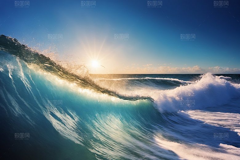 海浪蓝色清透摄影图