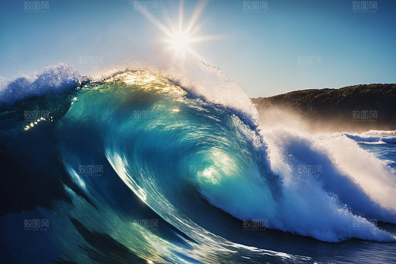 海浪海水蓝色摄影图