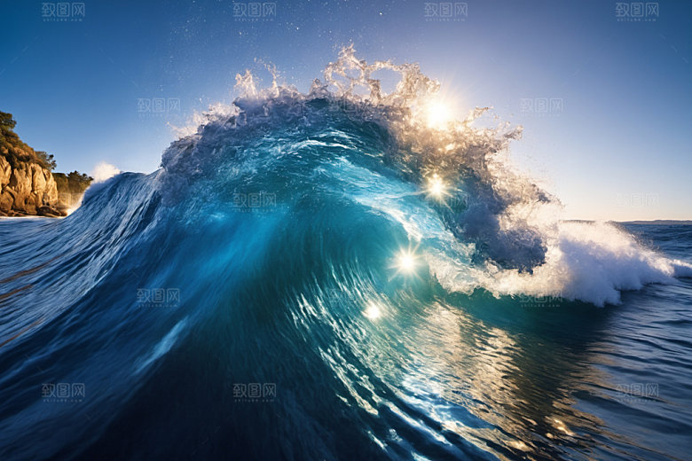 海浪浪花蓝色摄影图