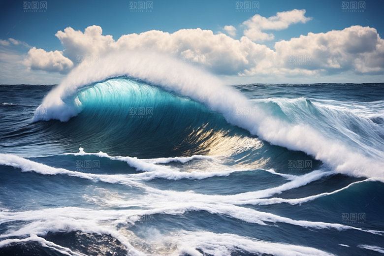 海浪蓝色浪花摄影图