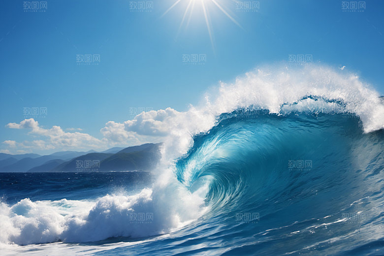海浪波浪蓝色摄影图