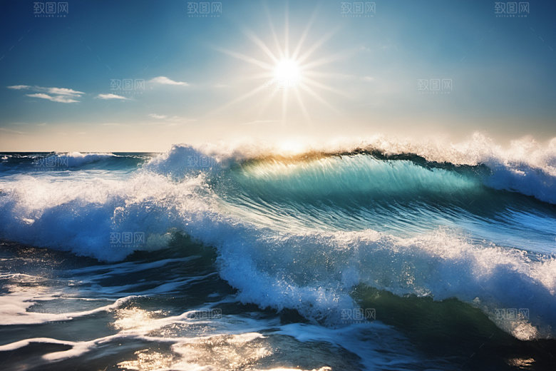海浪浪花蓝色摄影图