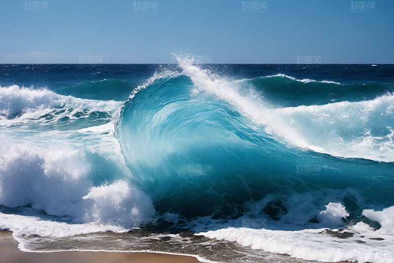 海浪浪花蓝色摄影图