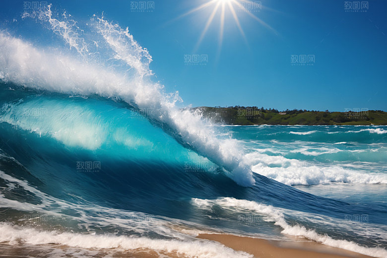 海浪清透波浪摄影图