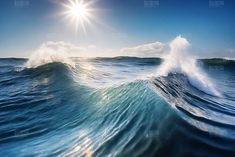 海浪波浪蓝色摄影图