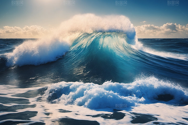 海浪蓝色自然摄影图