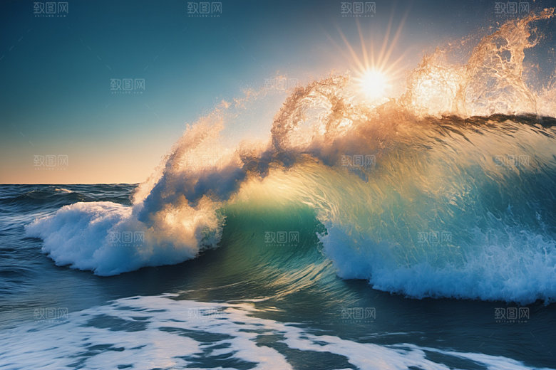 海浪浪花自然摄影图