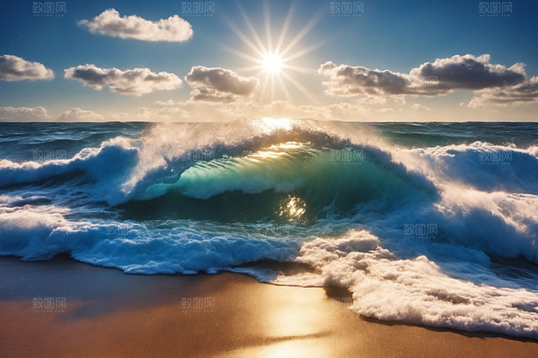 海浪波浪蓝色摄影图