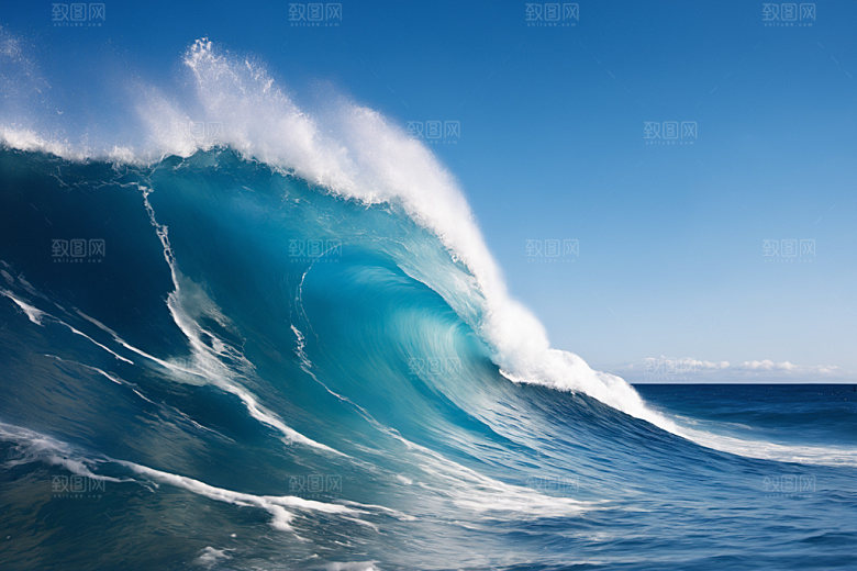 海浪清透蓝色摄影图