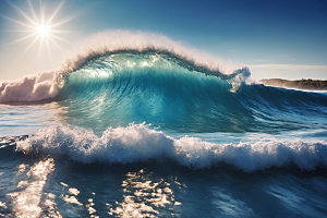 海浪清透蓝色摄影图