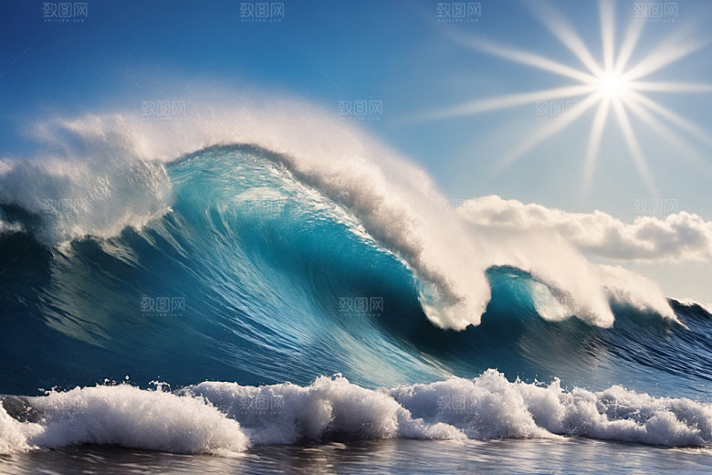 海浪蓝色浪花摄影图