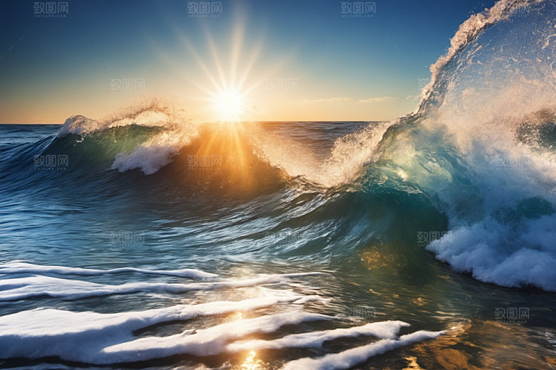 海浪蓝色浪花摄影图