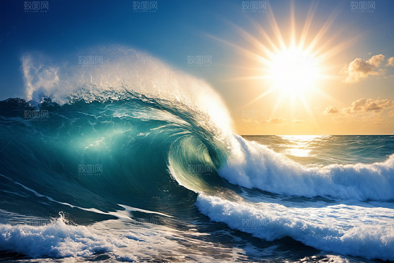 海浪蓝色波浪摄影图