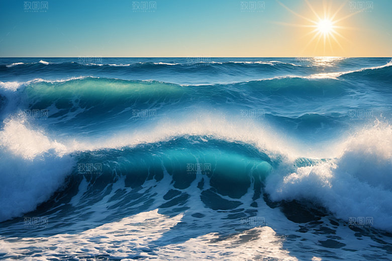 海浪波浪蓝色摄影图