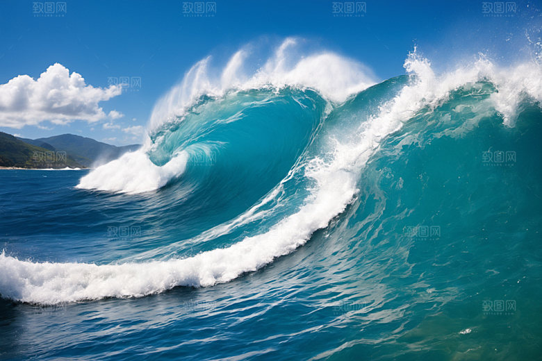 海浪蓝色波浪摄影图