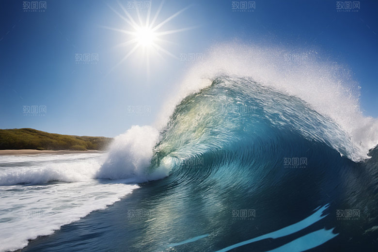 海浪蓝色清透摄影图