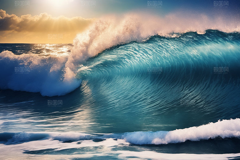海浪蓝色浪花摄影图