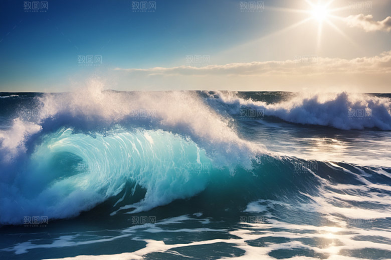 海浪清透浪花摄影图