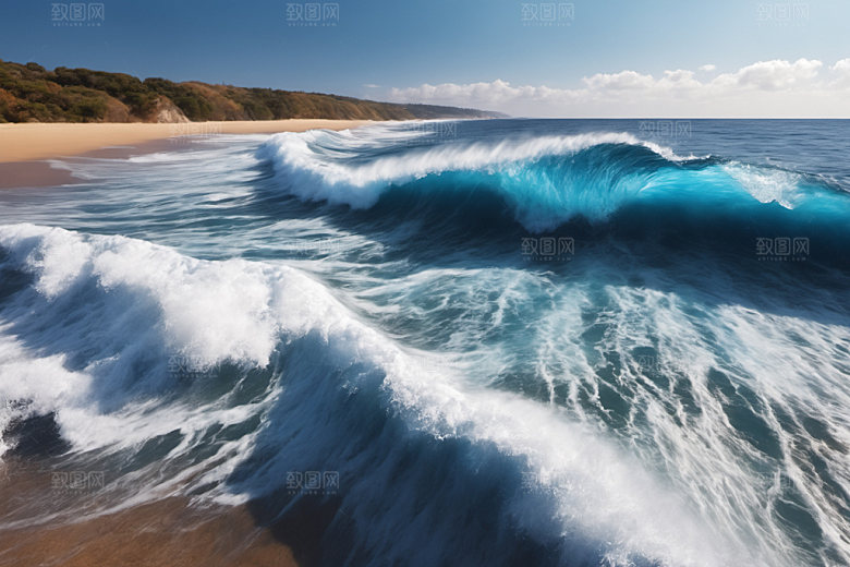 海浪清透蓝色摄影图