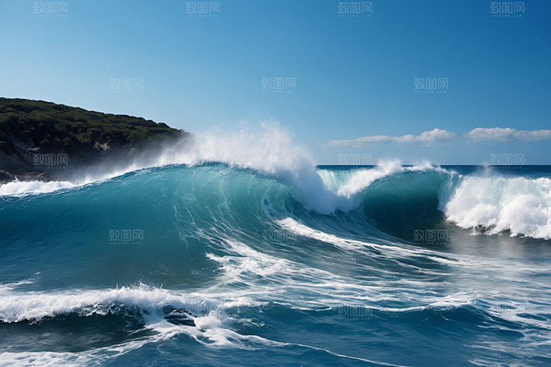 海浪蓝色清透摄影图