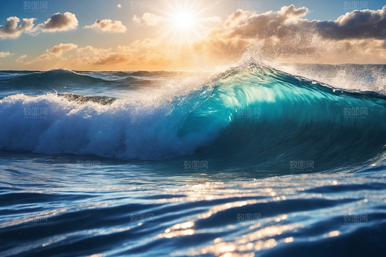 海浪浪花蓝色摄影图
